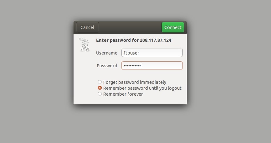 sftp login screen