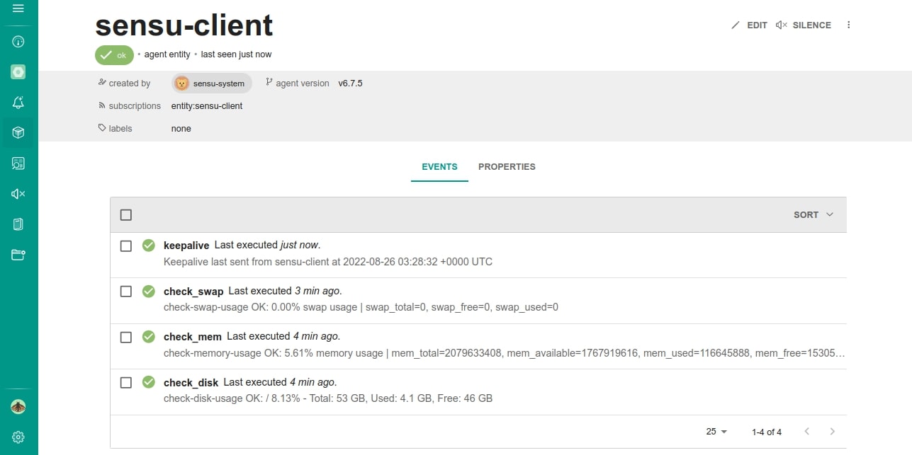 show sensu client information