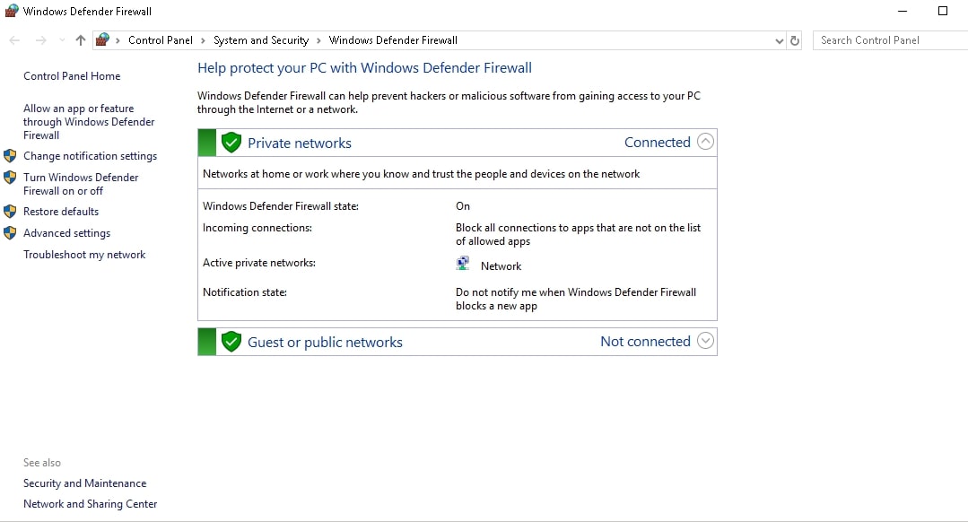 windows firewall dashboard