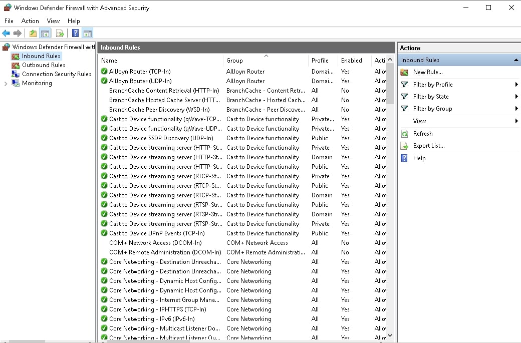 windows firewall inbound rules